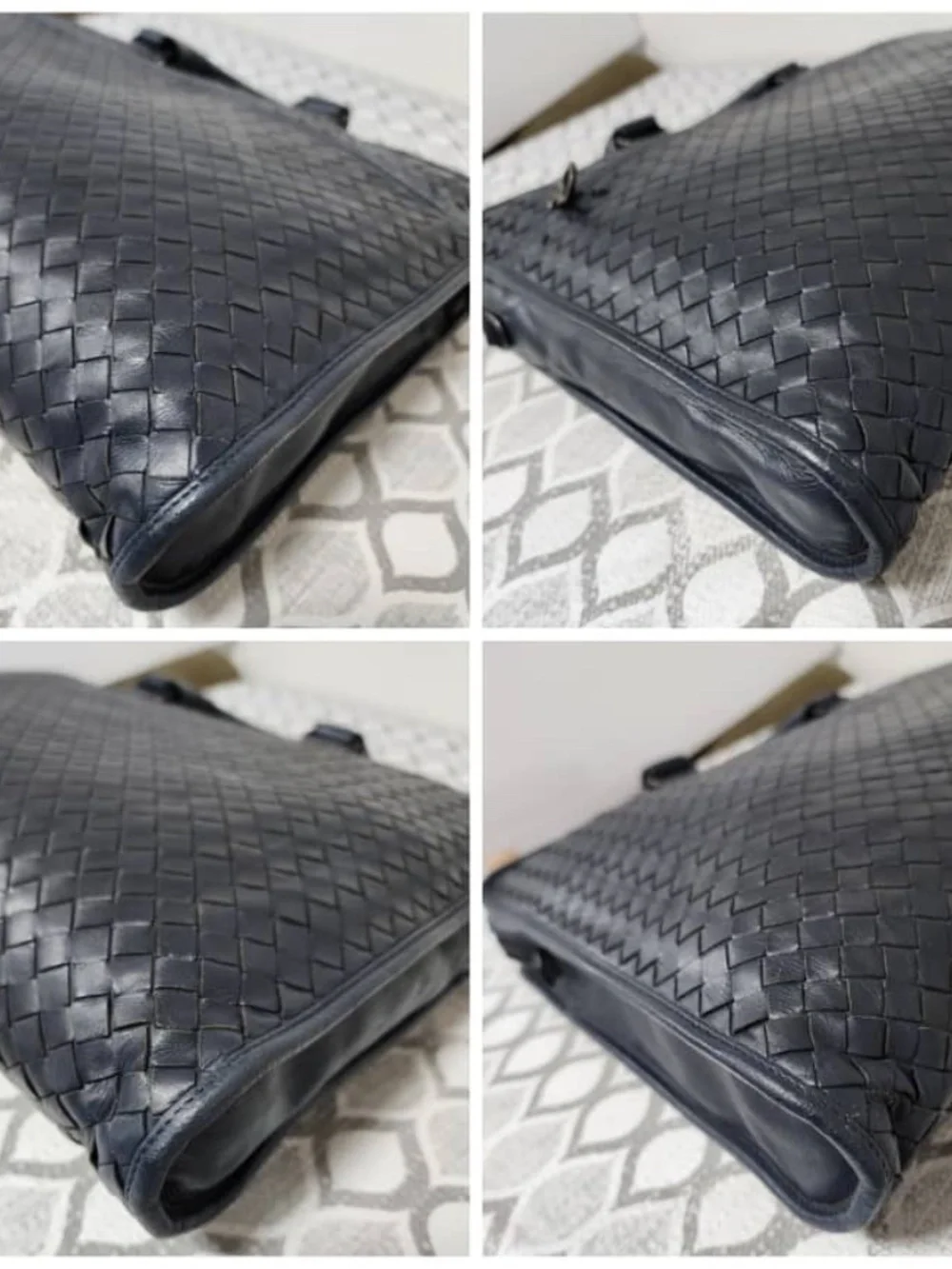 Authentic Bottega Veneta Intrecciato Top Zip Briefcase Navy Blue
